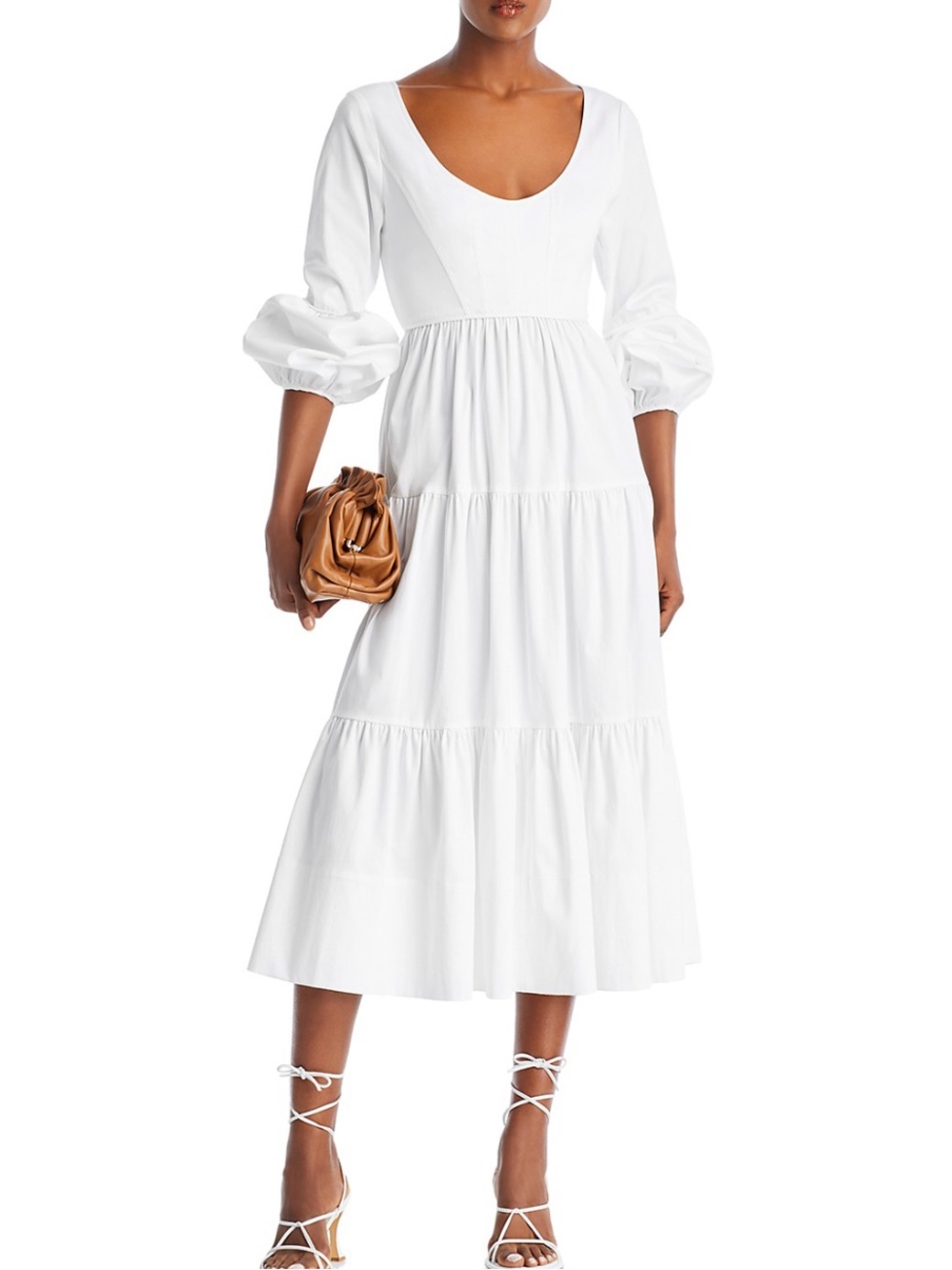 Cinq à Sept Hilary White Cotton Poplin Tiered Midi Dress Size 8